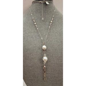 White House Black Market Faux Pearl Glass Bi Cone Bead Chain Necklace 34" L K839